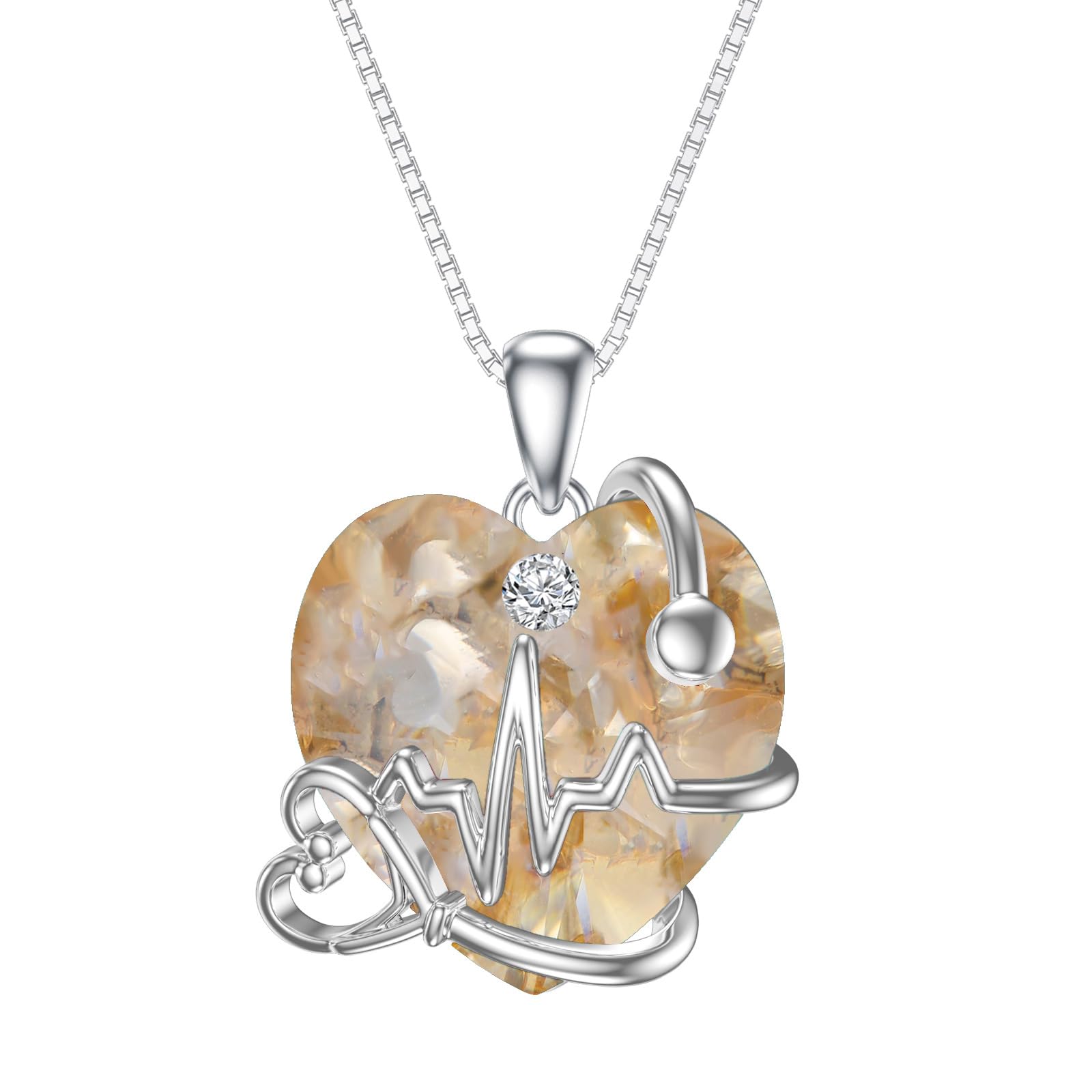 TOUPOP Regalo per infermiera da donna, in argento, stetoscopio a forma di cuore, granato, regalo per studentessa, infermiera, laurea, compleanno, festa della mamma, regalo di Natale, Argento sterling
