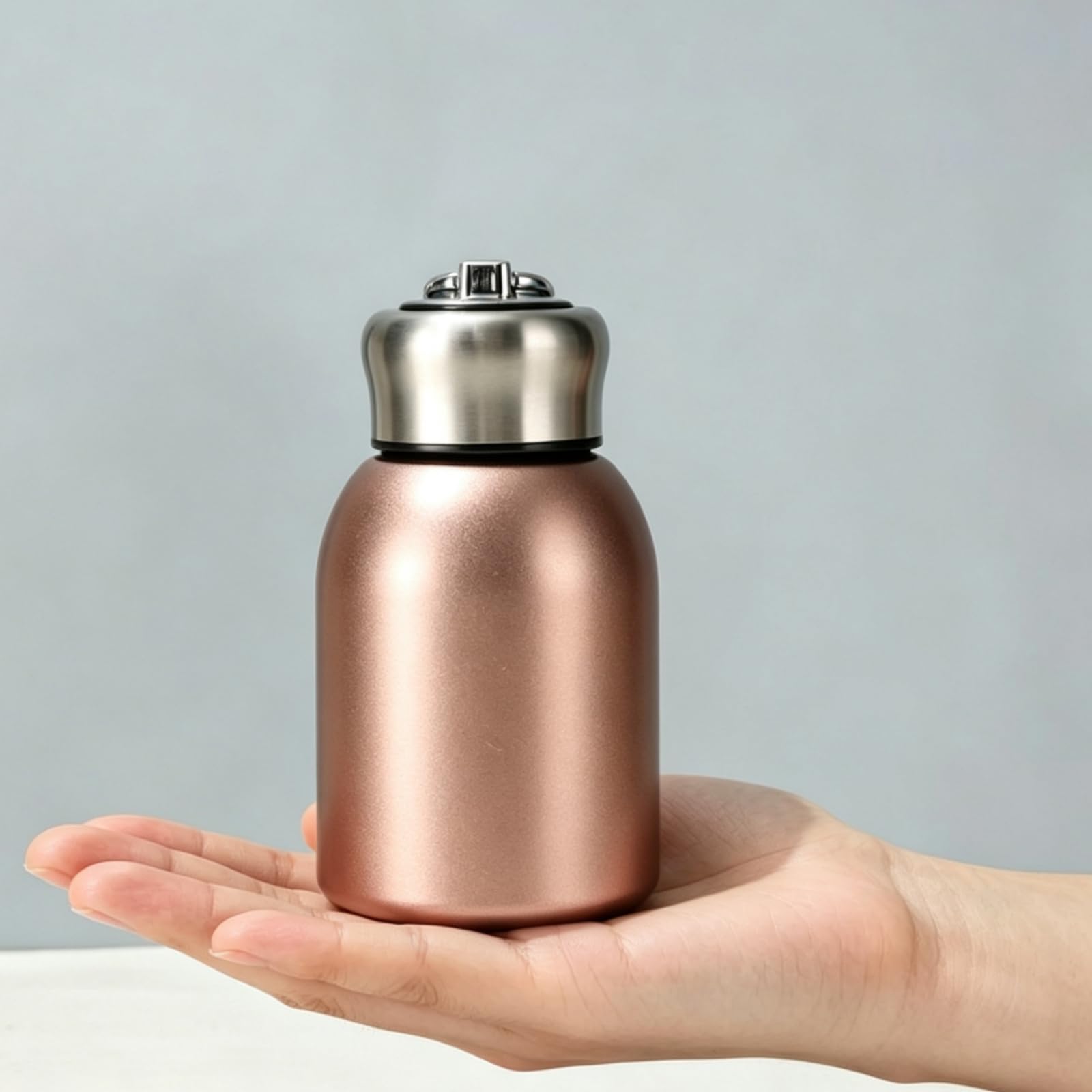 Mini Stainless Steel, Small Insulated Flask, Compact Vacuum Bottle, Portable Stainless Steel Tumble, Travel Coffee Mug, Small MetalWater Bottle, Cute Water Bottle With Handle (Rose Gold)