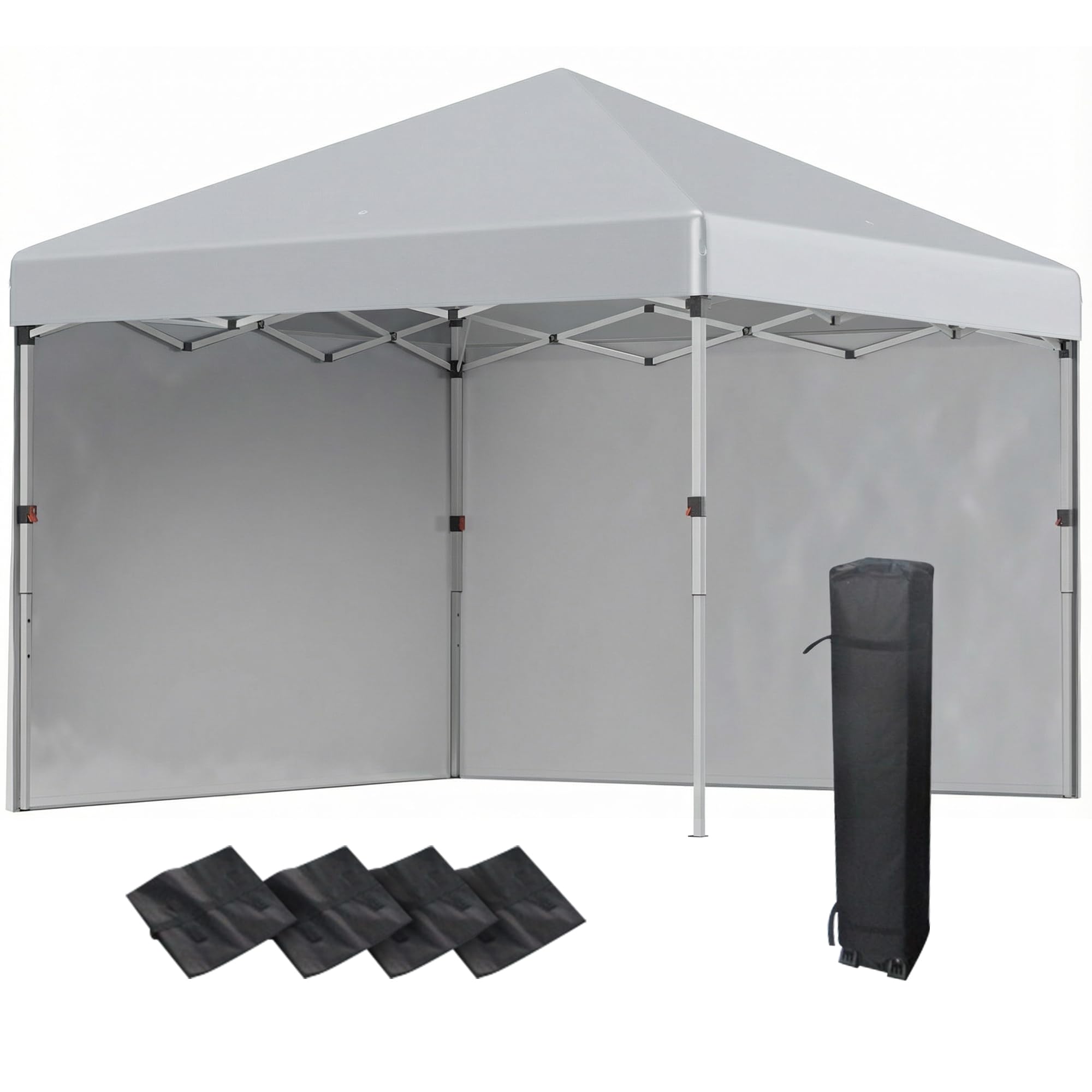 Outsunny 3 x 3 (M) Pop Up Gazebo, UPF 30+ with 2 Sidewalls, Leg Weight Bags and Wheeled Bag, Height Adjustable Party Tent Event Shelter for Garden, Patio, Light Grey