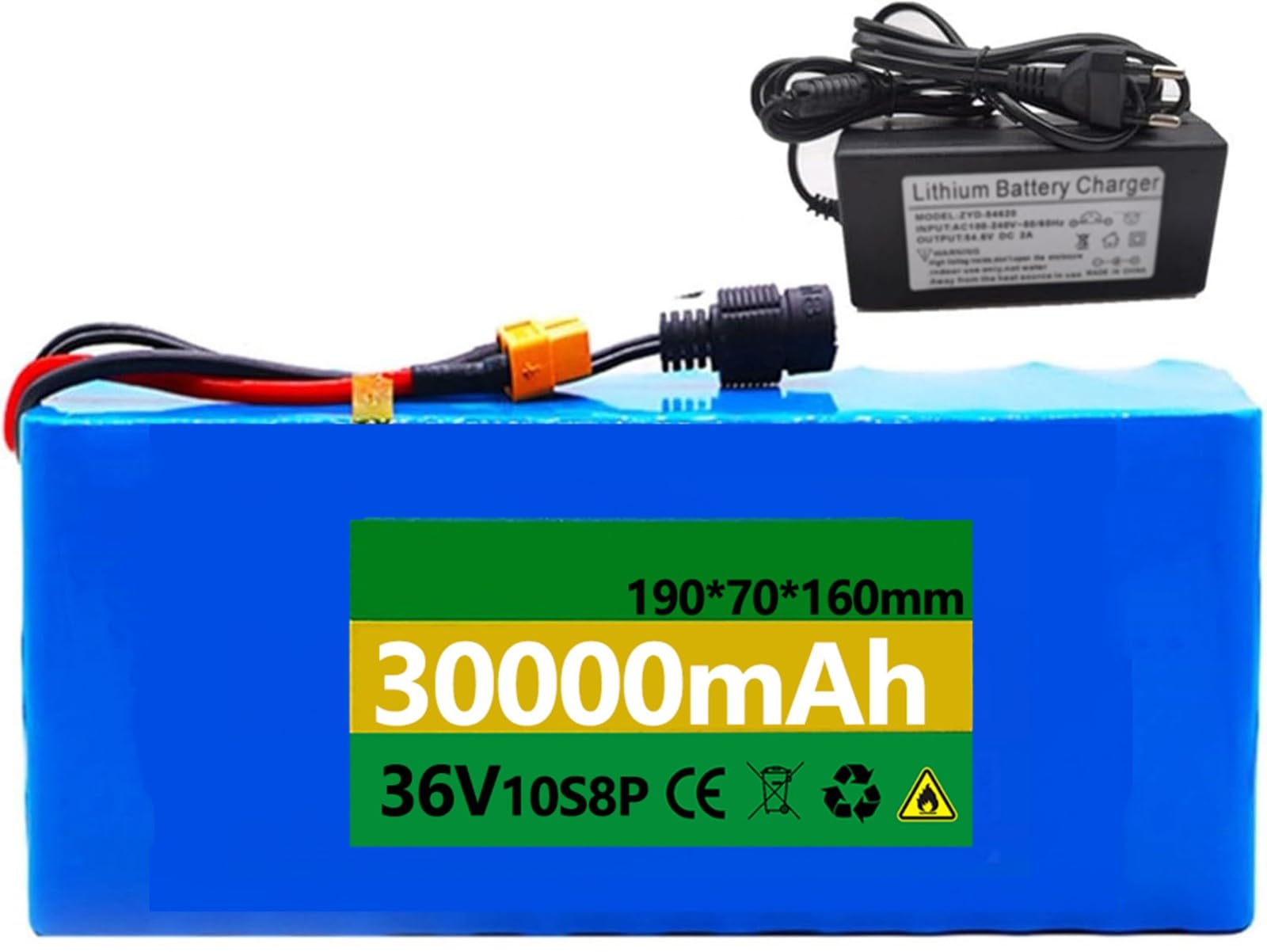 E-Bike Akku 36V 100Ah Lithium Batterie Wasserdicht - Mit 42V Ladegerät Für 200W-1000W Motoren