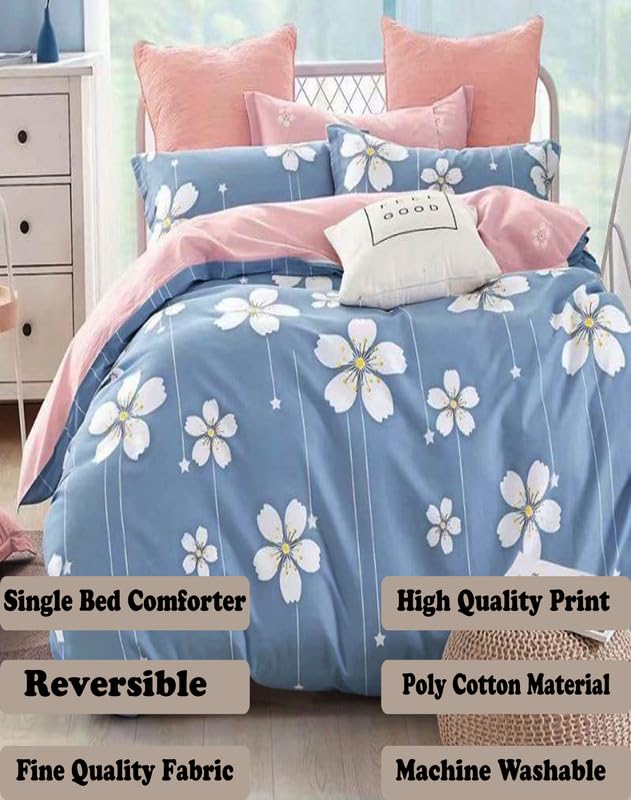Image of Polycotton Polyester Polyfill 120 GSM Reversible Single Bed Comforter, Blanket, Queen (60x90 inch) Blue & White