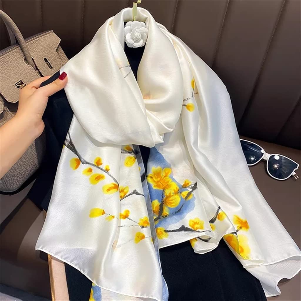 Pañuelo Elegante de Seda con Flores para la Cabeza, Estola de Playa para Mujer, chales y envolturas Vintage, pañuelo para el Cuello, Bandana para Mujer (A 90 x 180 cm)