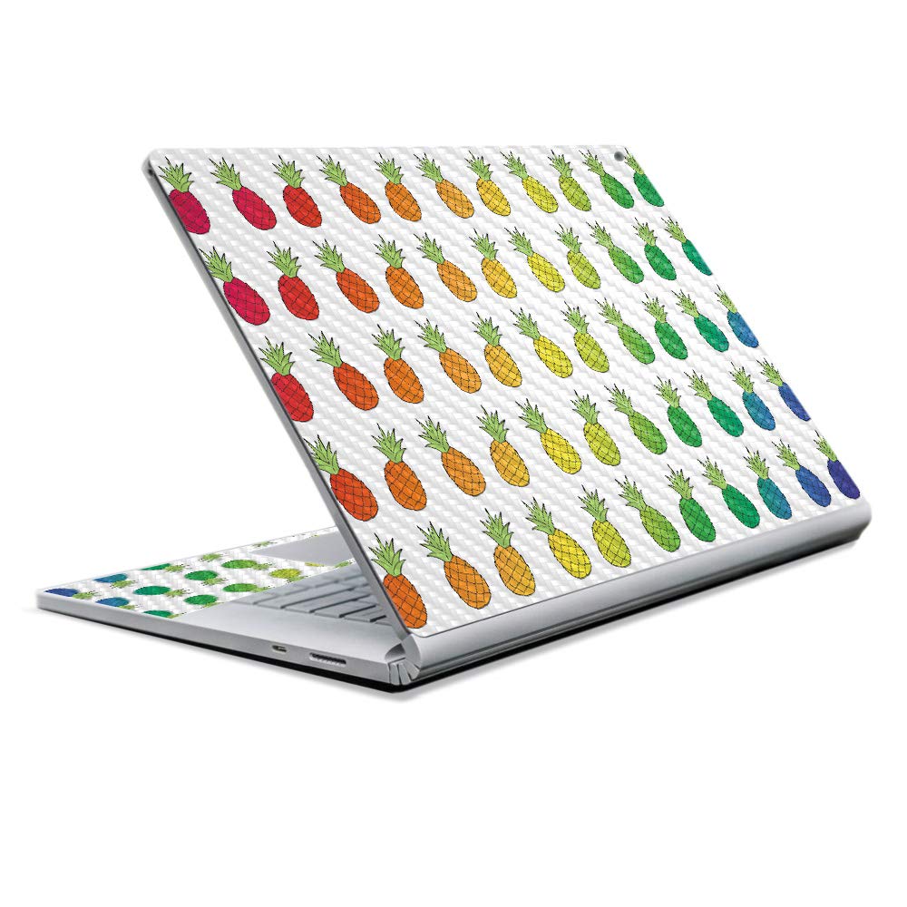 MightySkins Carbon Fiber Skin for Microsoft Surface Book 2 13" (2017) - Rainbow Pineapples,Protective, Durable Textured Carbon Fiber Finish,Easy to Apply, Remove,