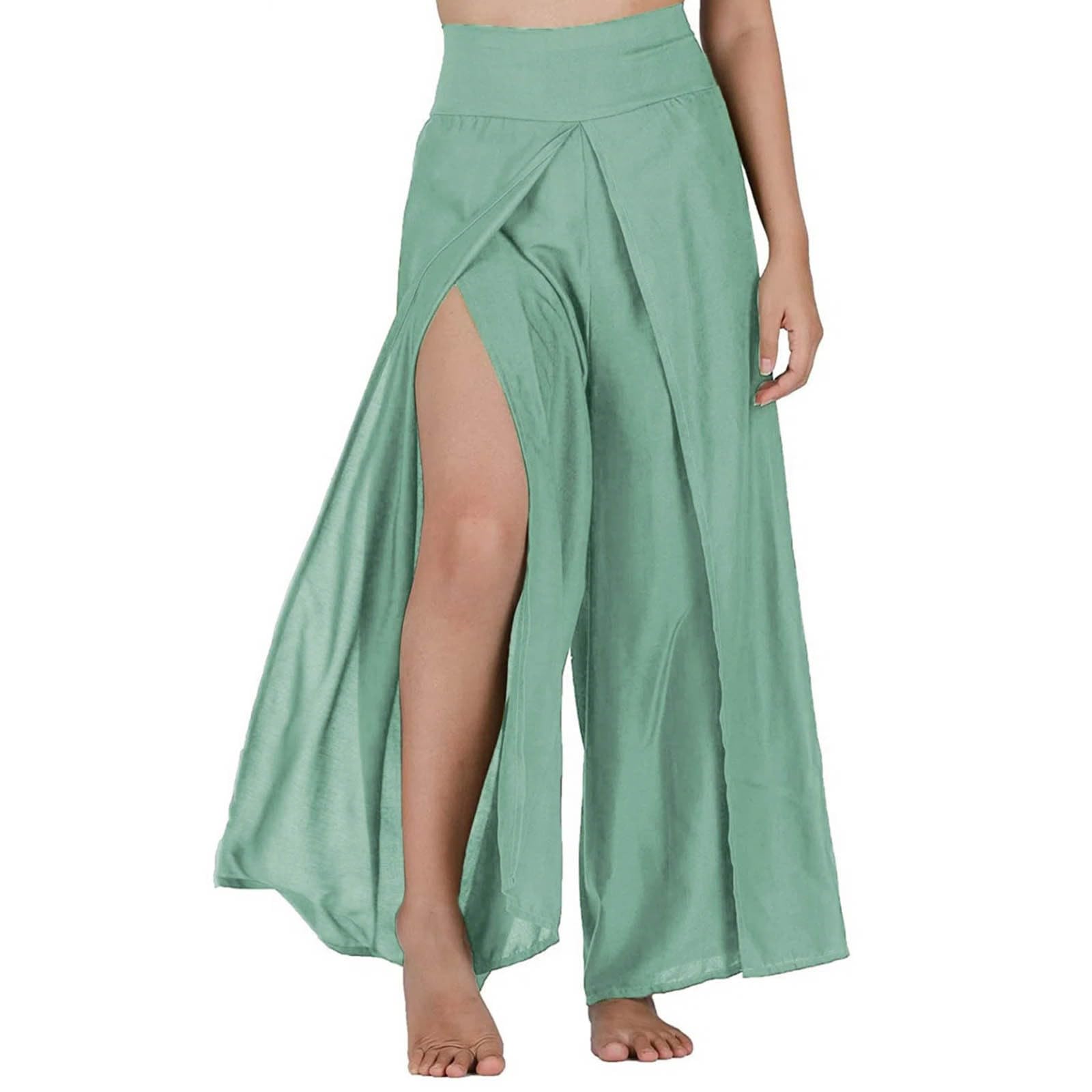 Summer Pants for Women Pockets High Waisted Elastic Waist Pants Beach Trendy Loose Fit Pants Summer Trousers Elastic