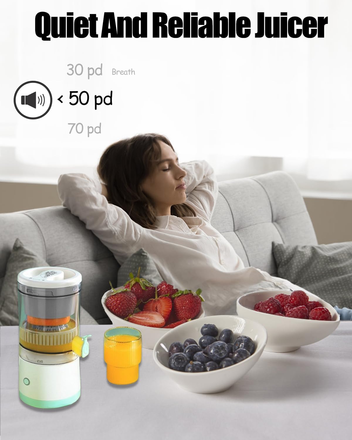 Electric Juicer Rechargeable - Citrus Juicer Machines with USB Cable - Portable Juicer for Orange, Lemon, Grapefruit - Easy to Clean and Use, Ideal for Outdoor Dinner Home