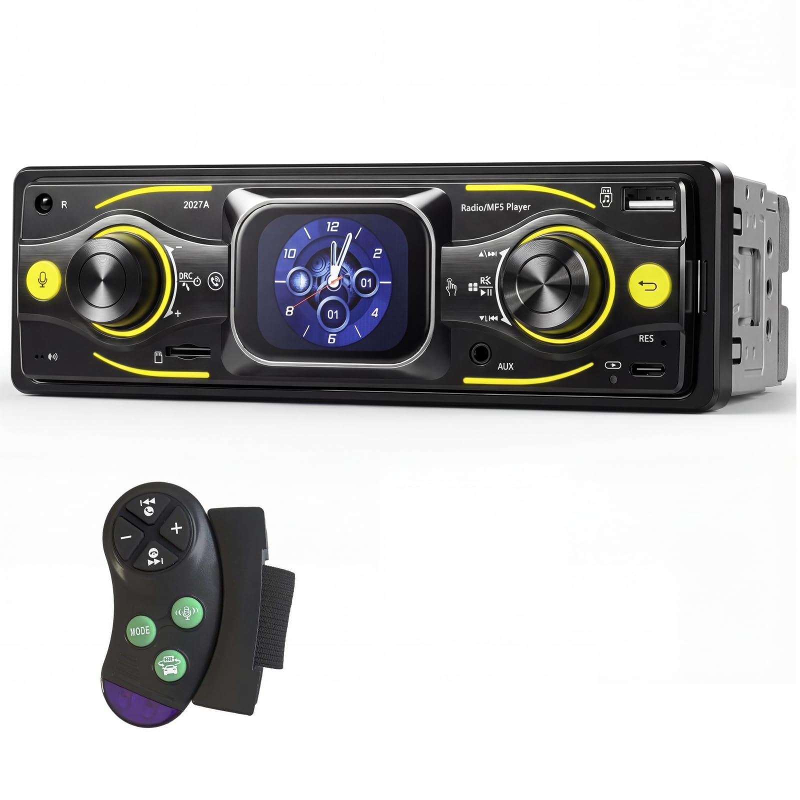 1 Din Autoradio mit Touchscreen, Radio 1 DIN mit FM, Bluetooth,USB/SD/AUX-IN, Freisprecheinrichtung, Unterstützt 7 Farben Beleuchtung und Type-C Schnellladung