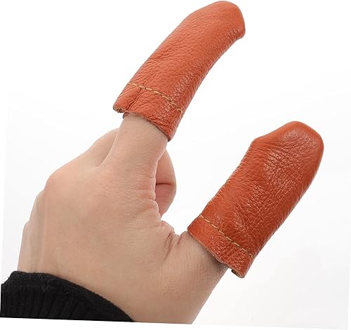 Miniatura 5 de COHEALI 10 pares de cunas de cuero para uñas, herramientas de ganchillo, guantes de tallado de madera, kits de dedales de tejer, protectores de