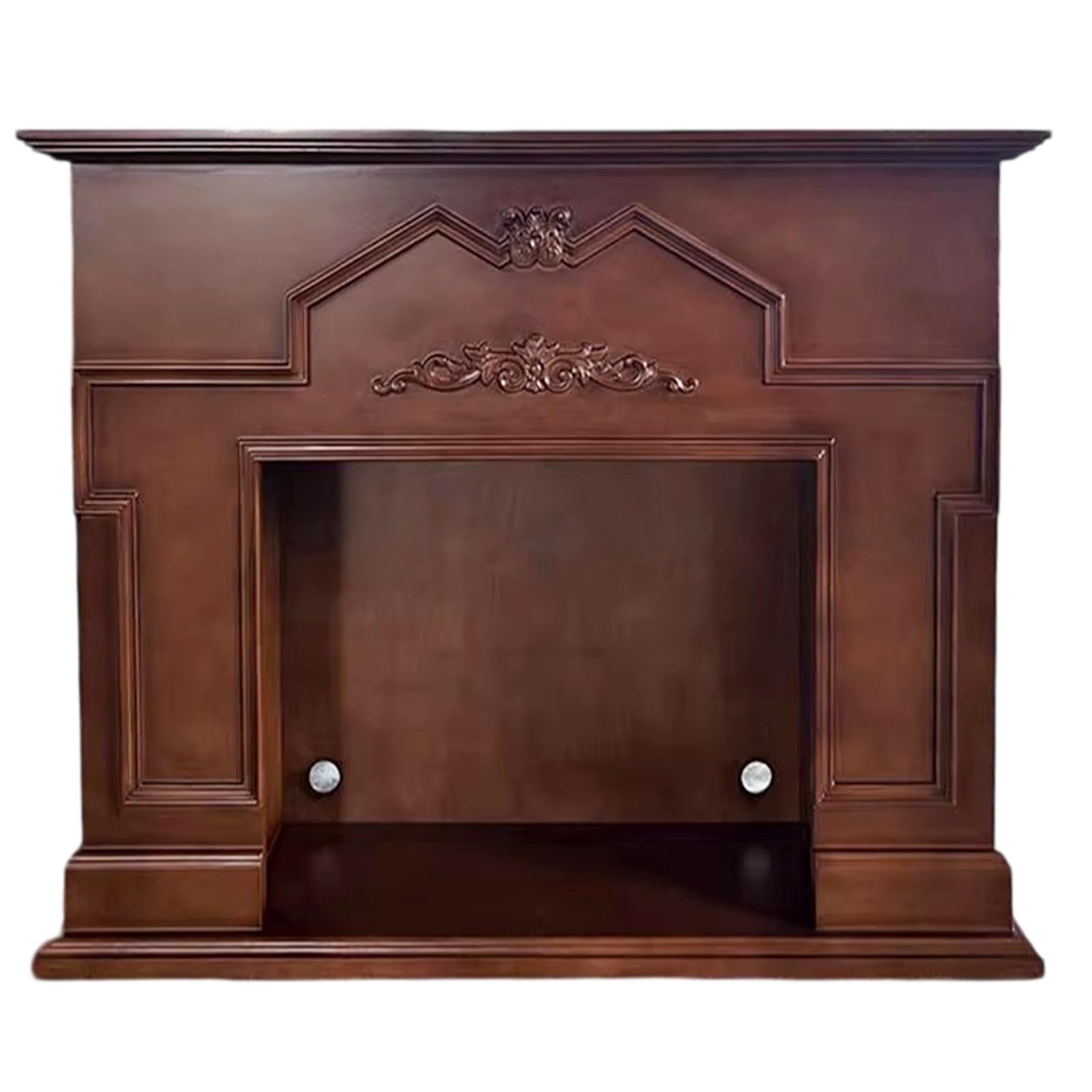 Mantels Surrounds Solid Birch Wood Traditional Fireplace Mantel with Carved Details & Walnut Finish Decorated Frame