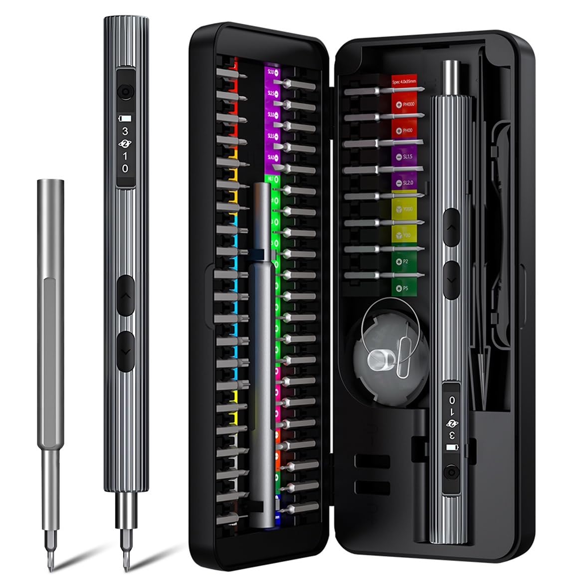 Mini Elektrisch Schraubendreher Set, 58 In 1 Feinmechaniker Werkzeug Set 200rpm mit 50 S2 Magnetischer Spitze/Motorschutz/3 Gänge Akku Schraubendreher, für Phone/Laptops/Watch/Camera