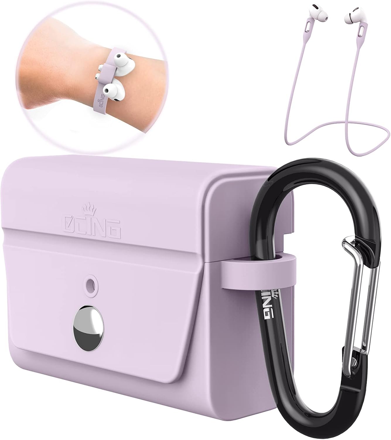 OCING 3 in One New Airpods Pro Case Cover with Button Be Safer and Secured,360° Protective Cute Case for Girl Men, Supports Wireless Charging [Front LED Visible] (Baby Purple)