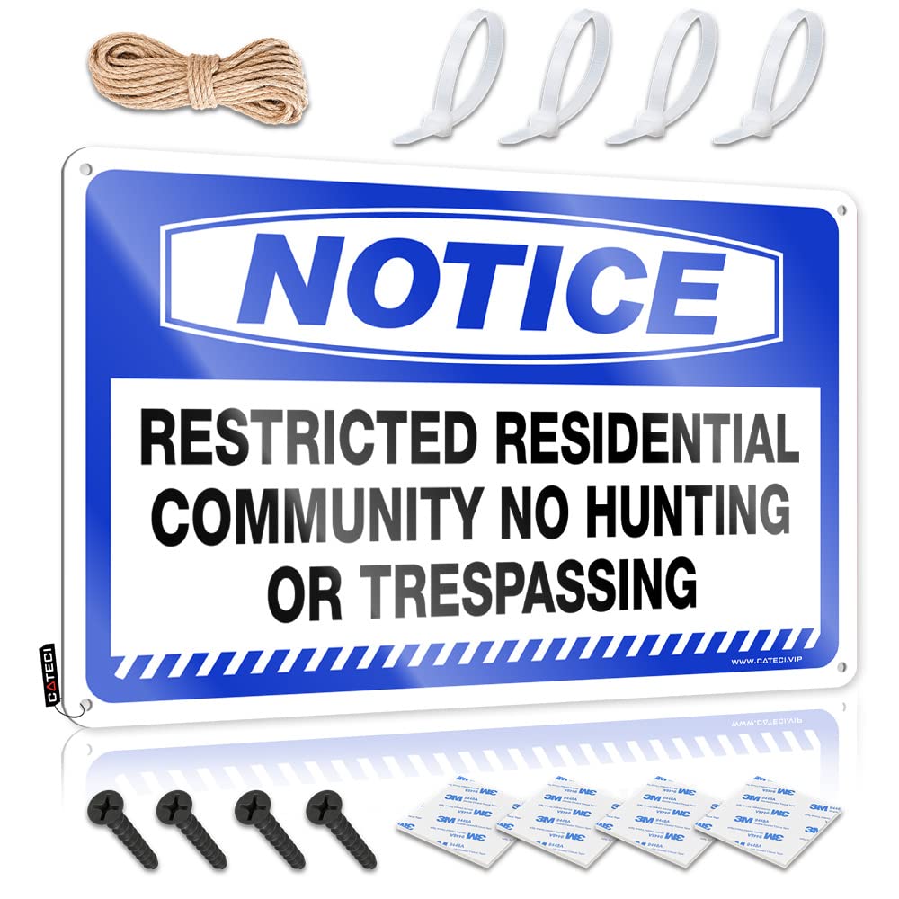 STWNVOITV Metal Signs For Man Cave Notice Restricted Residential Community No Hunting Or Trespassing Tin Sign Room Accessories For Teen Boys Cave Door Sign(30X40CM)