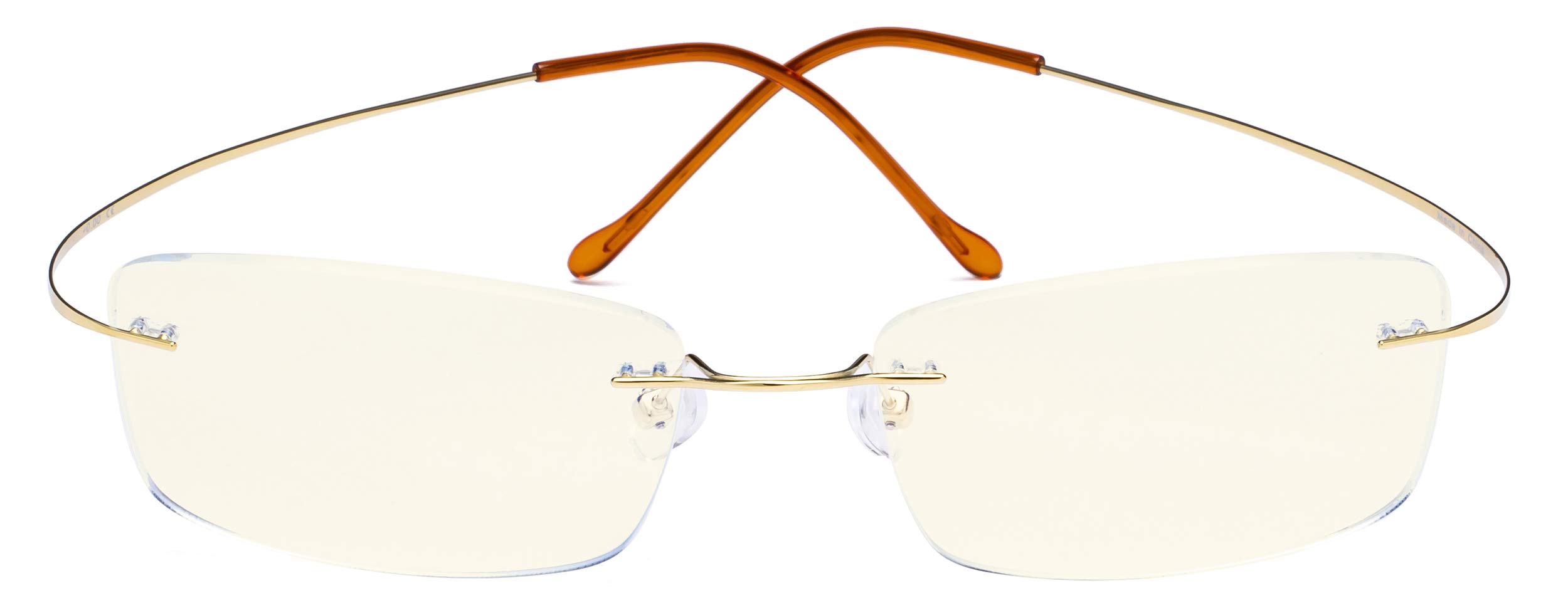 CessBlu Rimless Blue Light Blocking Glasses for Men Reading Computer Titanium Computer Readers Cut UV Rays Bendable