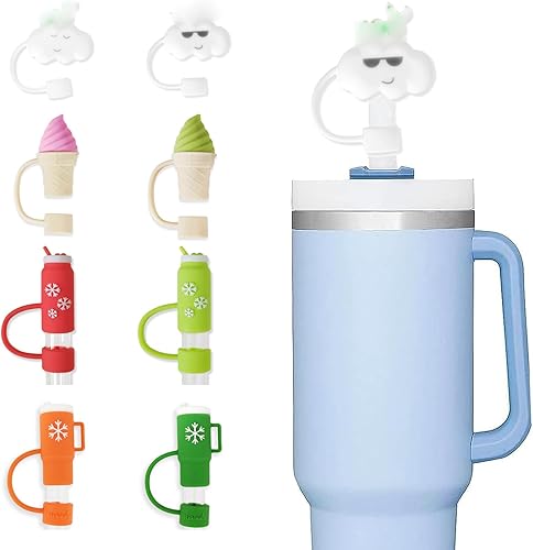Miniatura 1 de Seeway Stanley - Fundas de pajilla, 8 piezas de 0.4 pulgadas de diámetro, bonitas tapas de popote de silicona para vasos Stanley Cup de 30 y 40
