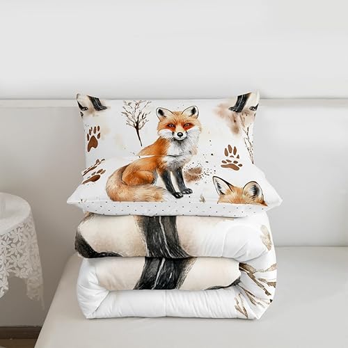 Miniatura 7 de Erosebridal Juego de edredón de zorro en 3D, juego de ropa de cama de animales del bosque, tamaño King, vintage, café, marrón, relleno, estilo