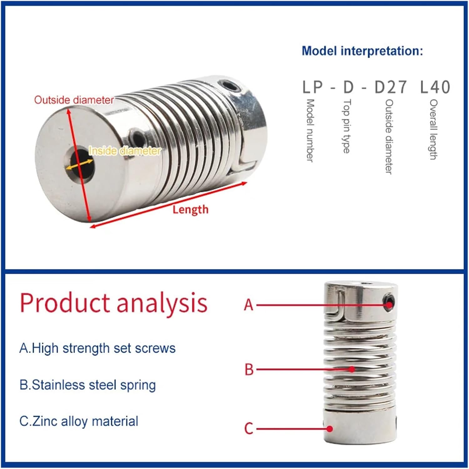 Spring Coupling Stepper Motor couplin and can be Used for Transmission Connections in CNC Motors and Engraving Machines(LP-D16L25)