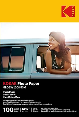 KODAK Papel fotográfico brillante 4 x 6 100 unidades 52 lb-200 gm 2 - 85 milésimas 41180-1743327
