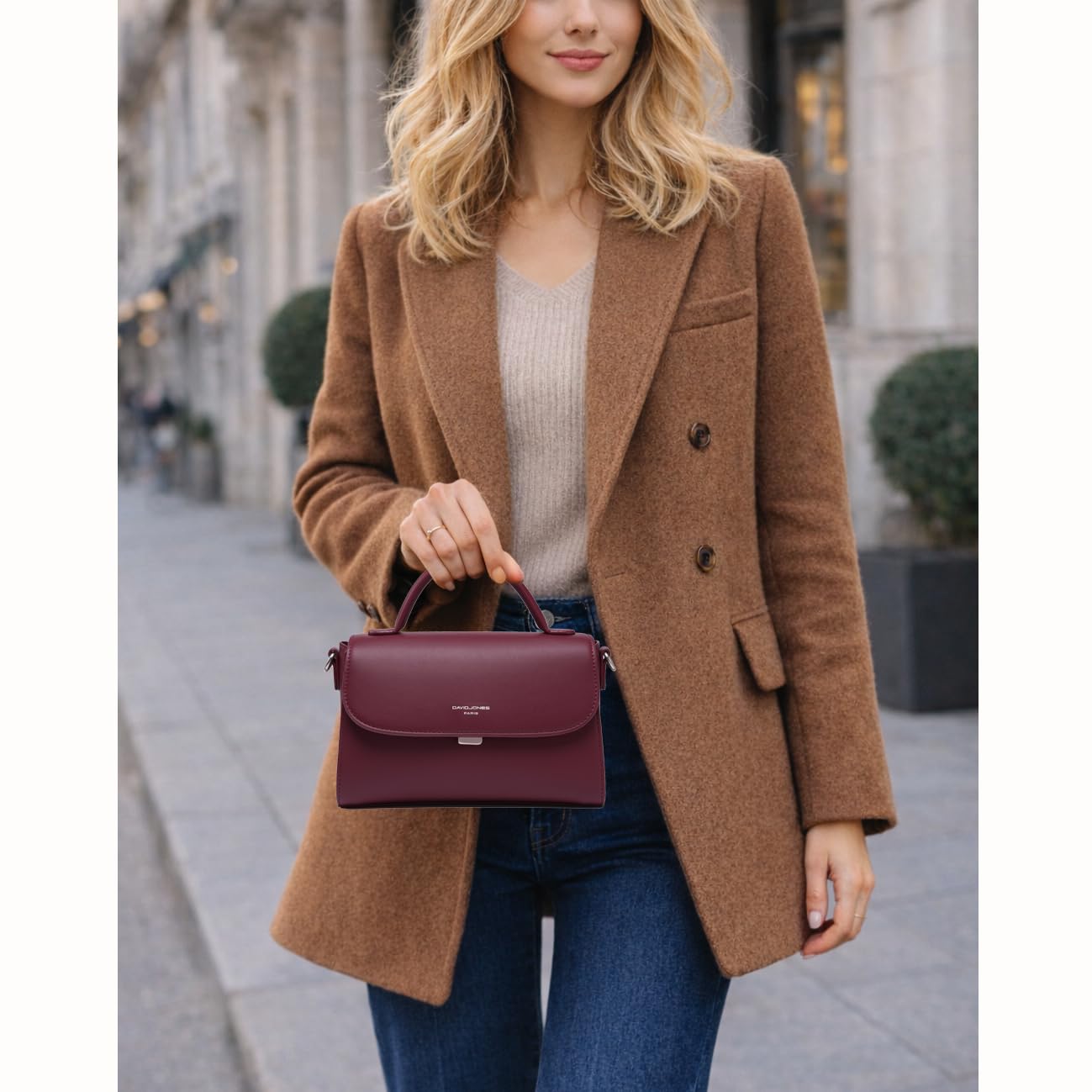 David Jones - Damen Umhängetasche Mittelgroß - Frau Handtasche Klappe mit einem Henkel PU Leder - Modische Schultertasche Henkeltasche - Elegante Stilvolle Tasche Alltag Crossbody Bag