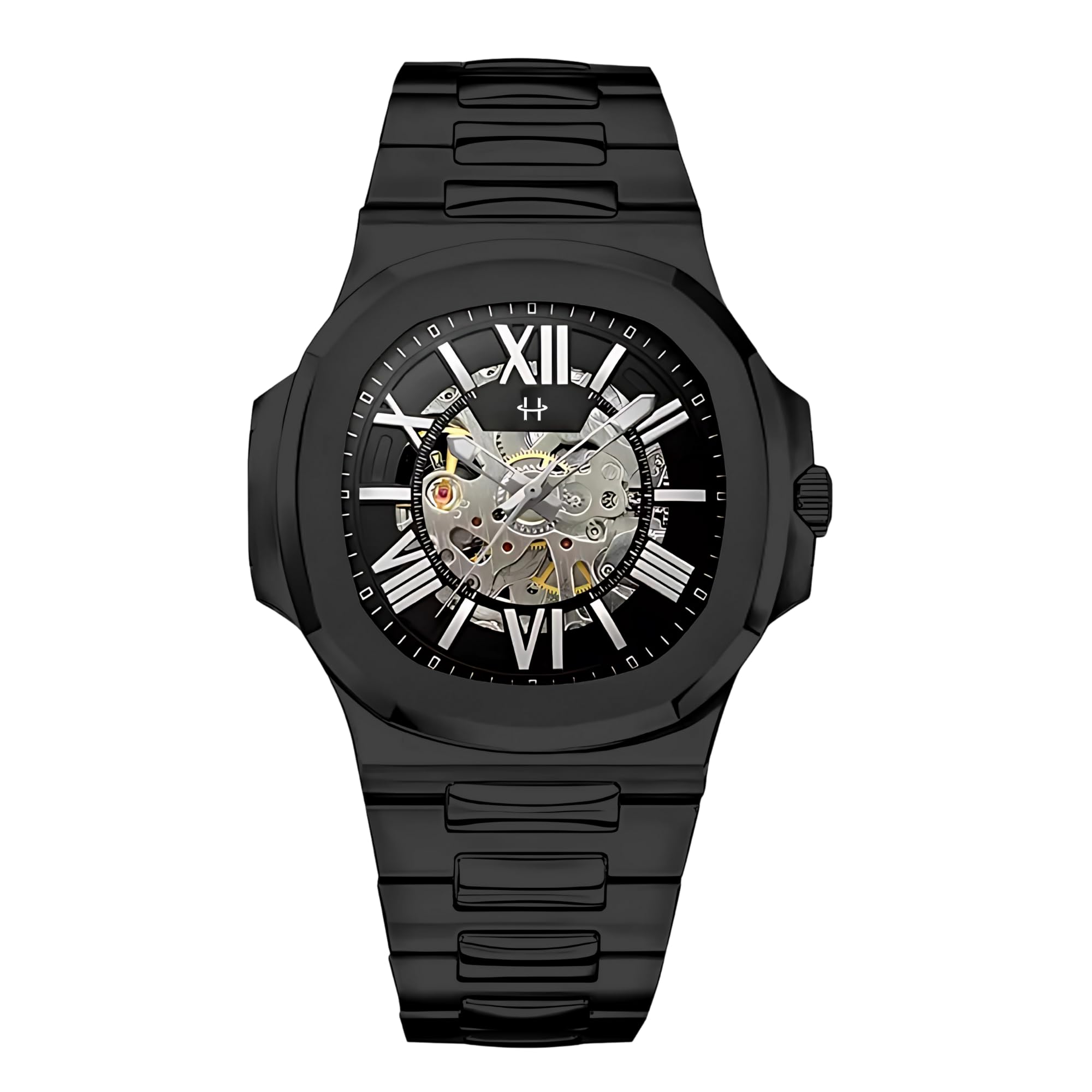 42MM Automatic Watch For Man, Mechanical Skeleton Roman Dial Black Watch-image-15