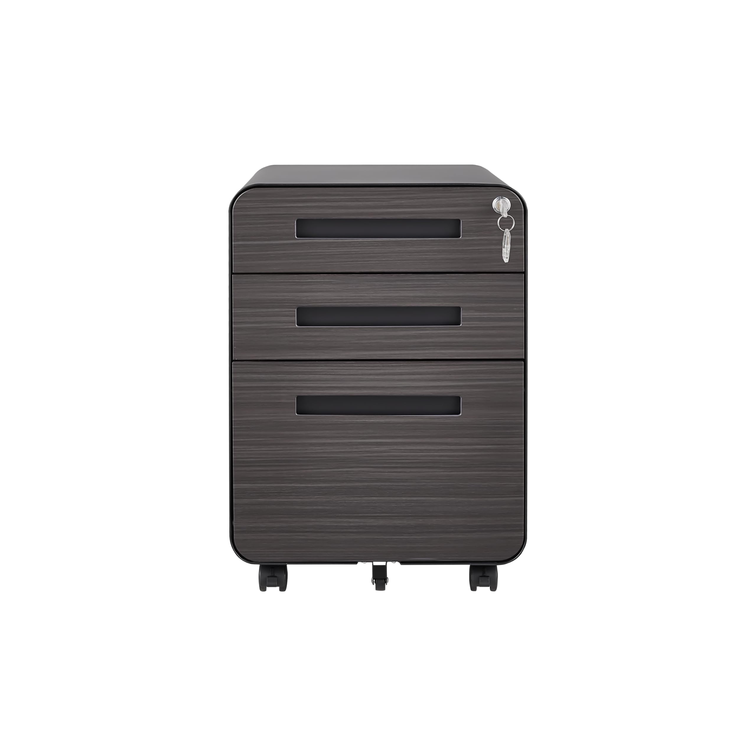 Contenitore a rotelle, mobile con serratura, 3 cassetti, organizer da scrivania, preassemblato, armadietto sottoscrivania, archiviazione da ufficio, per documenti A4/lettere/legali, grigio
