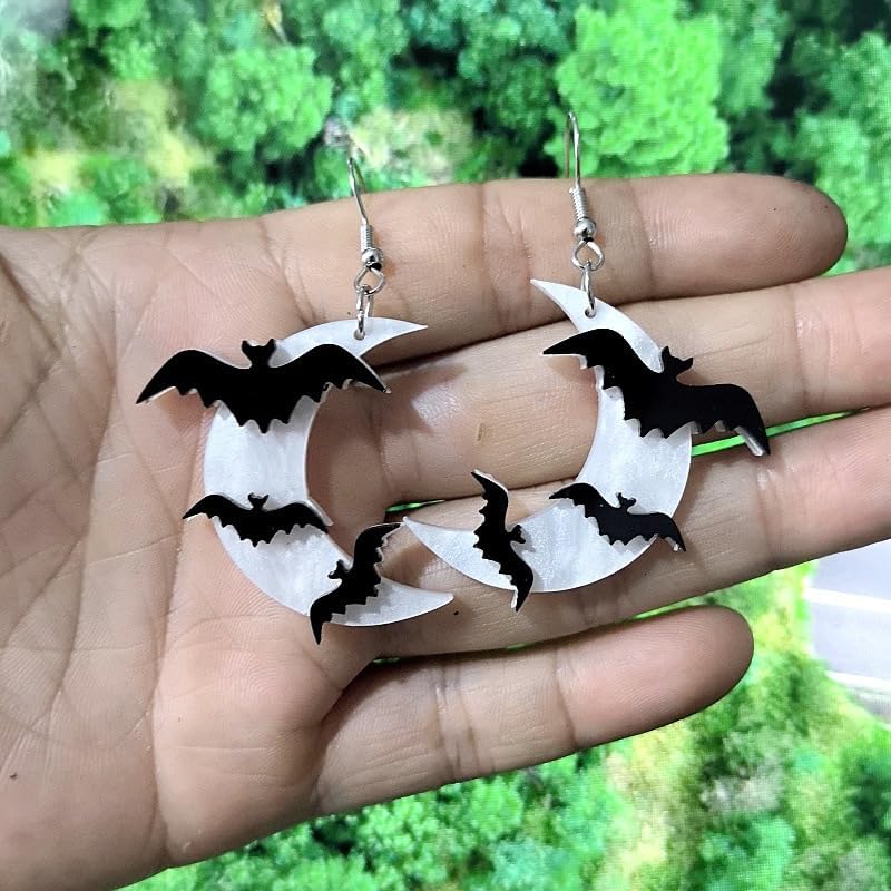Acrylic Halloween Earrings Bat Pumpkin Ghost Spiderweb Black Skull Bat Drop Dangle Earrings for Women Fun Cute Spooky Halloween Holiday Costume Jewelry - Image 2