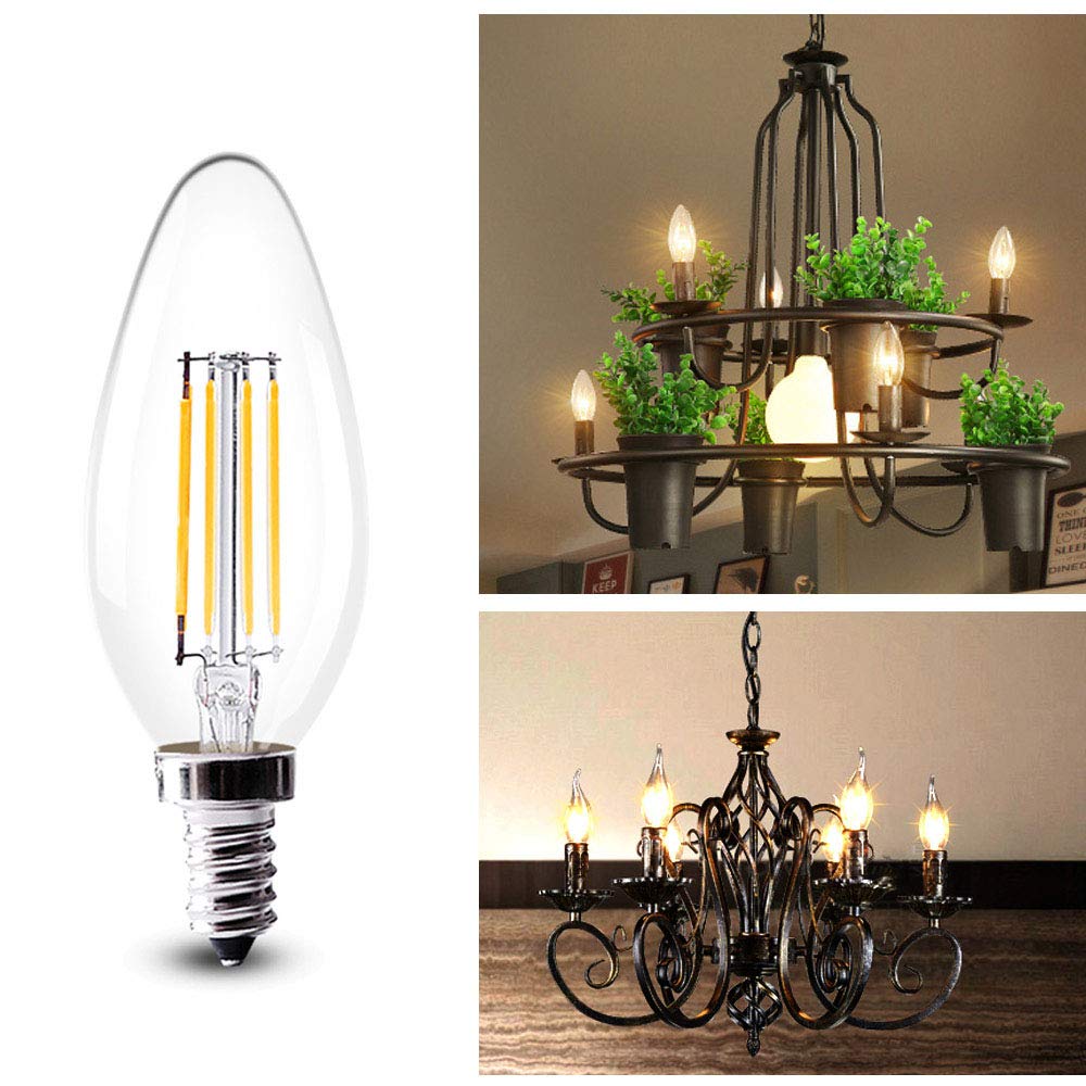 Bombilla LED de filamento E14 de 4 W (equivalente a una incandescente de 40 W), luz blanca cálida (2700-3000 K), bombilla vintage de rosca Edison pequeña C35, no regulable, paquete de 20 bombillas.