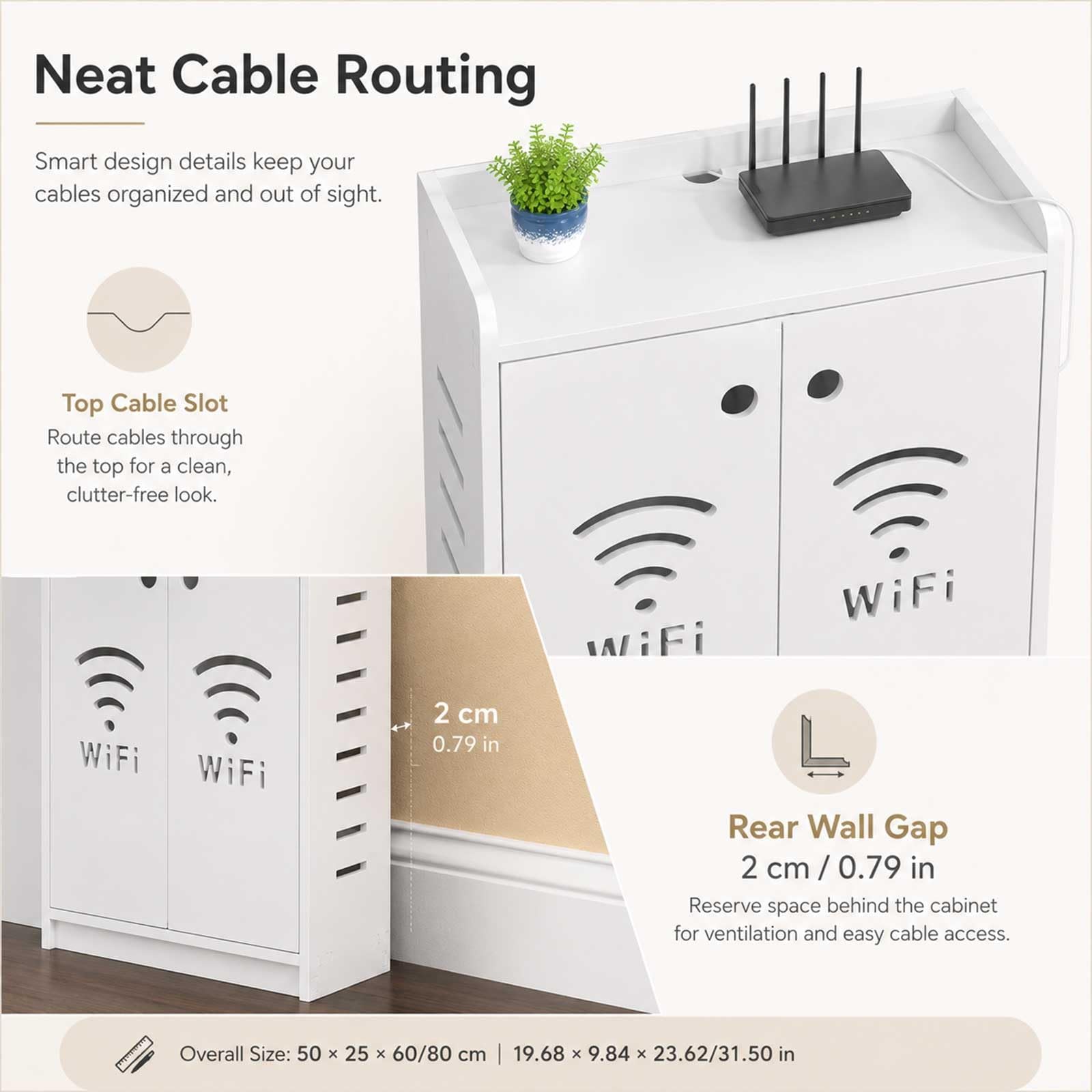 Armadietto Portaoggetti Per Router WiFi, Scatola Portaoggetti Da Pavimento Per Modem, Mobile Rete Con Ripiani Regolabili, Copricavi Ventilato Per Casa Ufficio Soggiorno Camera(Brown,H31.5in/80cm)