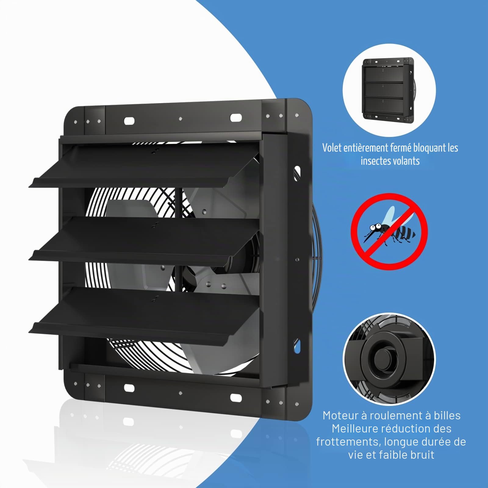 Aygrochy 350 mm Ventilateur d'extraction à Volets, Extracteur d'Air mural industriel pour Pour Grenier Atelier et Garage Ventilation Commerciale et Industrielle Montage Mural