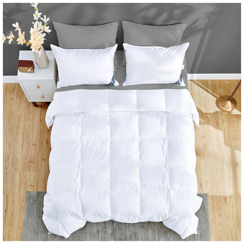 13.5 Tog Duck Feather & Down Duvet Anti Dustmite and Down Proof Cover White Duck Feather Duvet for All Year Round Premium Soft Warm & Cosy Quilt Ideal for Summer & Winter Machine Washable (King)
