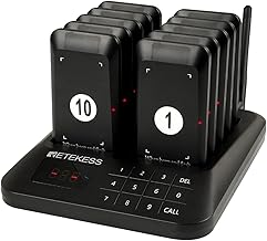 Retekess TD157S Call Bell with Vibration/Buzzer/LED Flash, 10 Units, Commercial Use, Expandable to 997 Units, 400m Long-Range Outdoor Transmission, Group Call, One-Key Off, Compact and Lightweight
