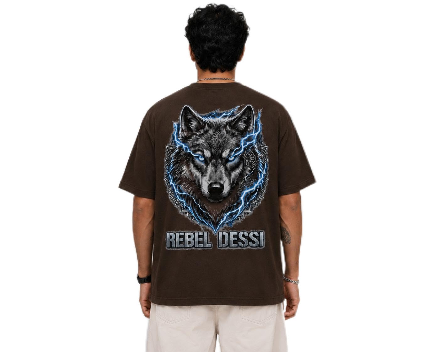 Men's Oversized Wolf Back Print T-Shirt | 260 GSM Heavyweight | 100% French Terry Cotton | Bio Washed | Drop Shoulder-image-16