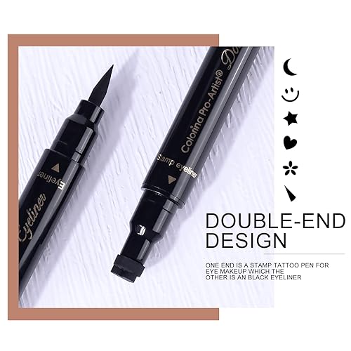 Miniatura 10 de Ownest 3 lápices delineadores líquidos de doble cara con sello de maquillaje de ojos punta de fieltro de gel súper delgada pigmento negro alto