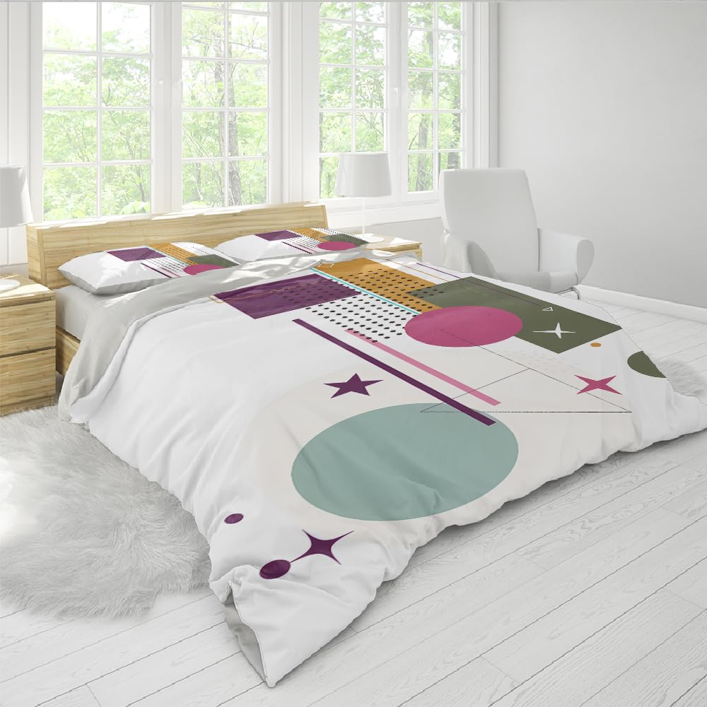 Nordic Geometria Quilt Cover Set Modern Mid Century Bedding Set All Seasons Soft Microfiber 3 Pieces Home and Bedroom Decoration 240x260cm