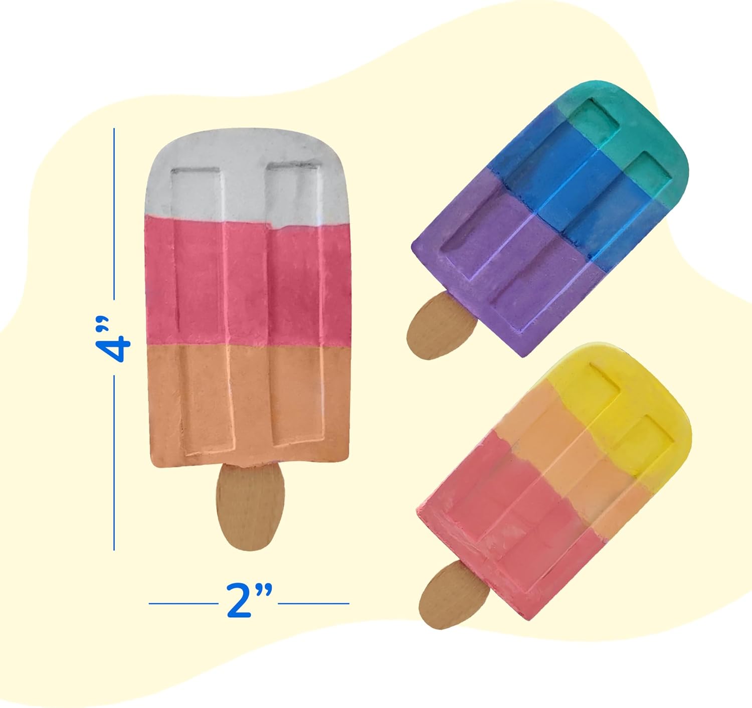 ArtCreativity Popsicle Chalk - Set of 3 - Popsicle Shaped Sidewalk Chalks - Washable Chalk for Kids Outdoor Painting Activities - Non-Toxic Colorful Chalkboard Chalk - Classroom Prize Art Supply Set
