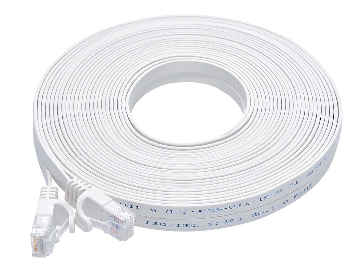 Monoprice Cat6 Ethernet Patch Cable - RJ45, Stranded, 550Mhz, UTP, Pure Bare Copper Wire, 24AWG, 50 Feet, White - Flexboot Series