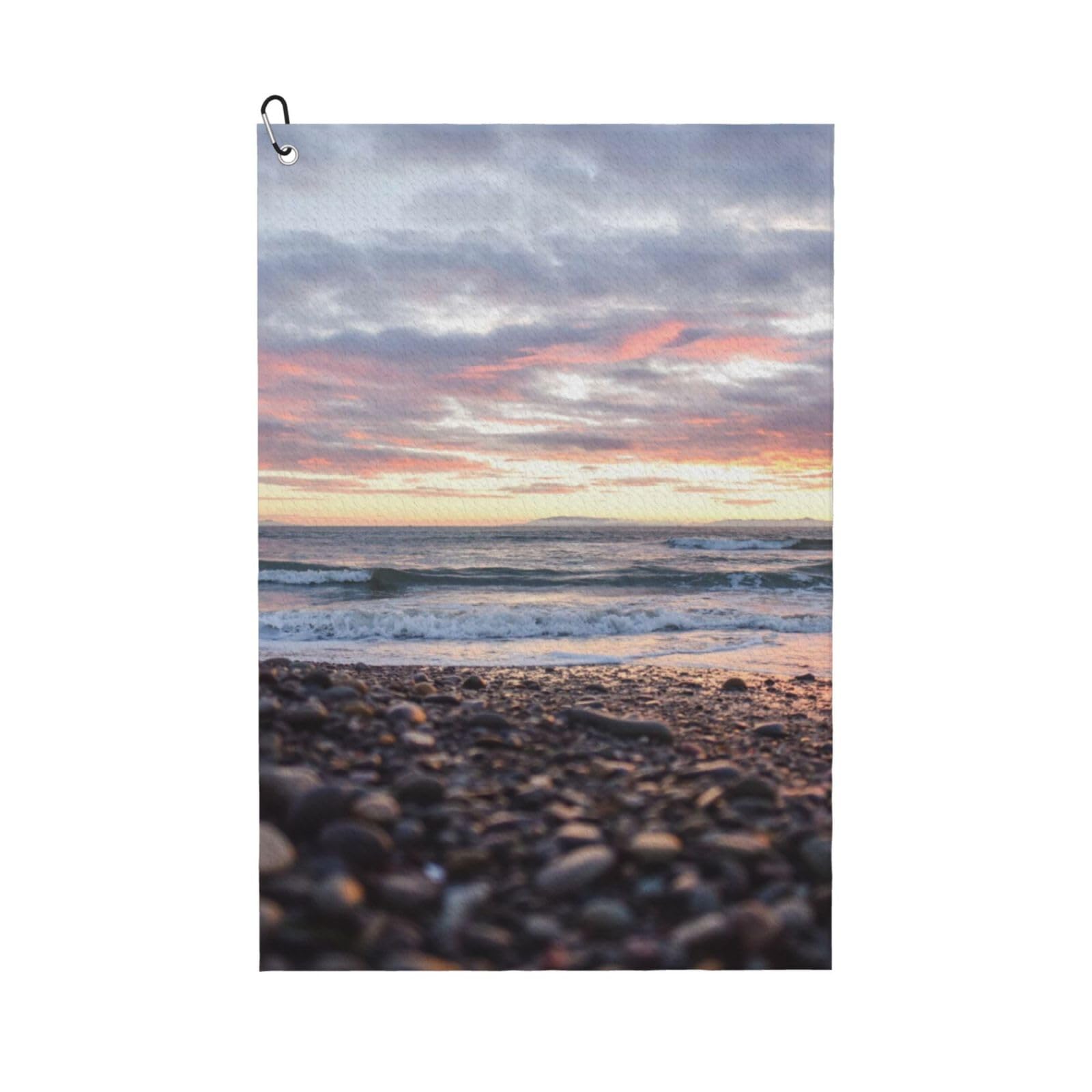 Hnnkloy Beach Sunset Pebbles, 16x24 in Portable Waffle Golf Towels with Carabiner Clip for Golf Bag