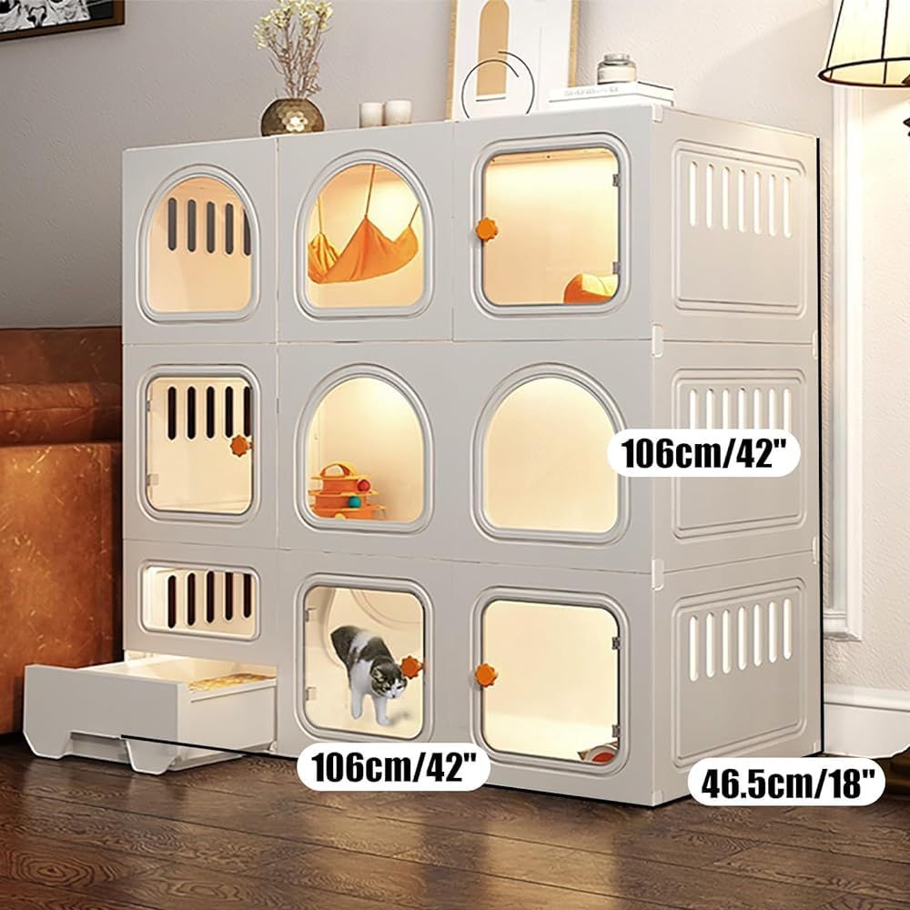 Jaula para gatos de interior con caja de arena extraíble, espacio extra grande, para gatos, hurones, chinchilla, caja cerrada para gatos con puerta para gatos, corral para mascotas para el hogar