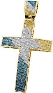 Plata de Ley 2,50 quilates (de quilate), color azul, amarillo y blanco Diamond para hombre Hip Hop Cruz religiosa colgante