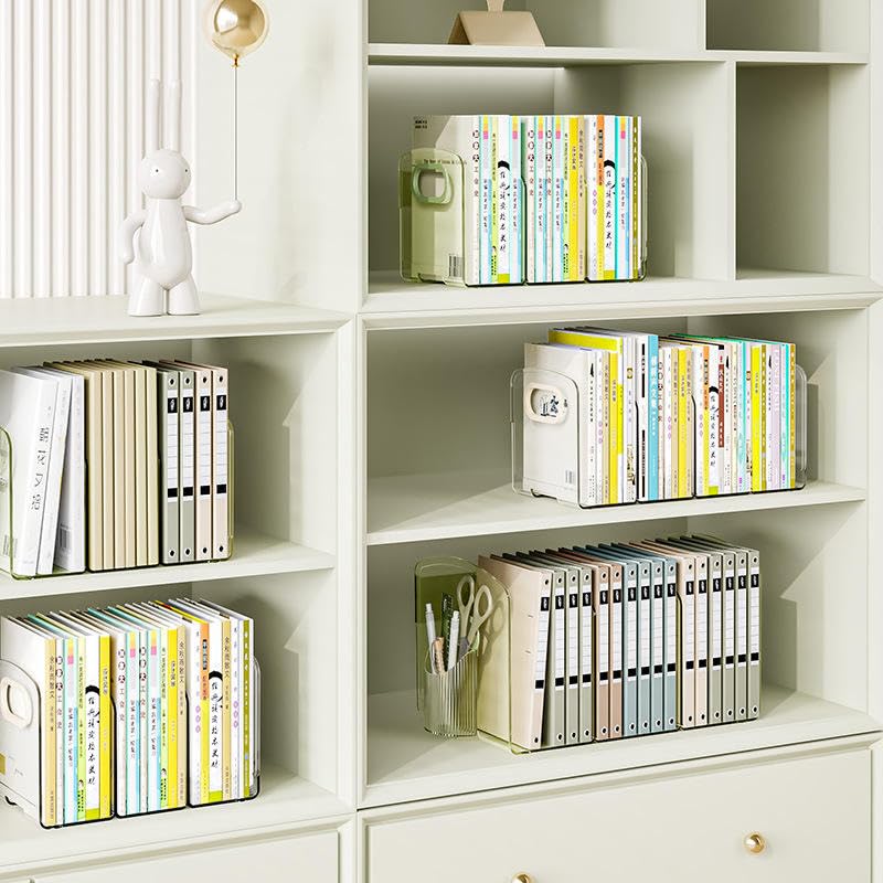Image of Apexx Adjustable Plastic Desktop Bookshelf - 4-Compartment Book & Magazine Holder | Sturdy Desk Organizer Rack for Students, Office & Home Use - White