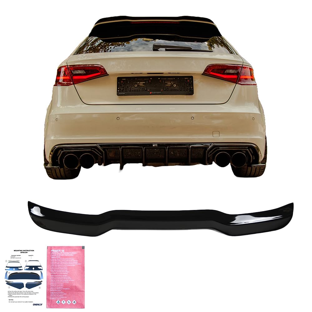 Oneway Roof Spoiler (Cap) compatible with Audi A3 (8V) Sportback S-Line/S3 2012-2016 & Facelift 2016-2020 - Gloss black