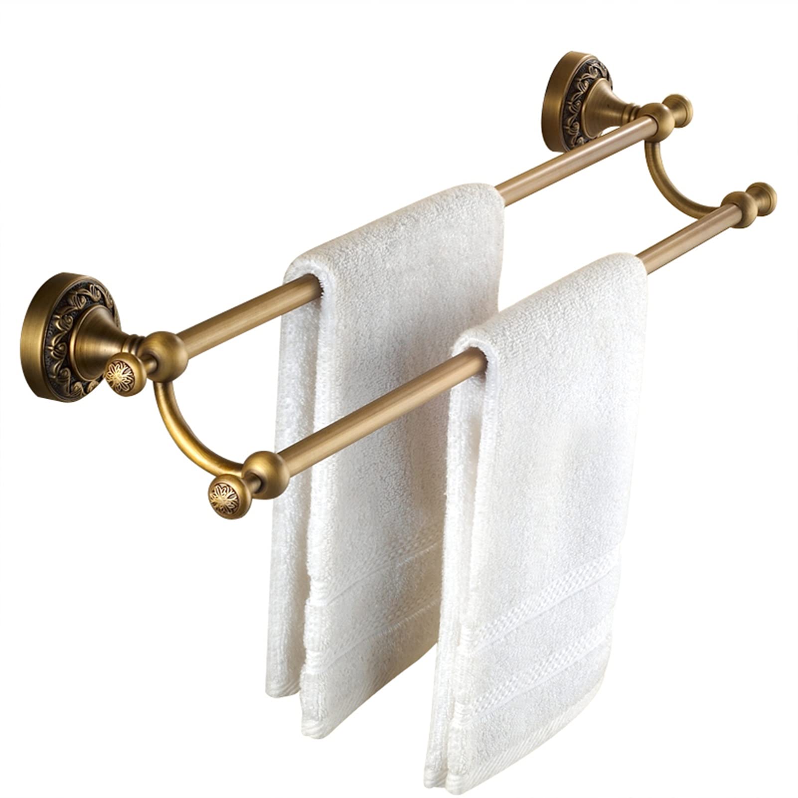LMYSXAOZ Bathroom Retro All Copper Tower Rod, Wall Mounted Kitchen Dish Cloths Hanger, Double Towel Bar Rail, 40cm/50cm/60cm/70cm/80cm, Brushed Finish (Size : 60cm)