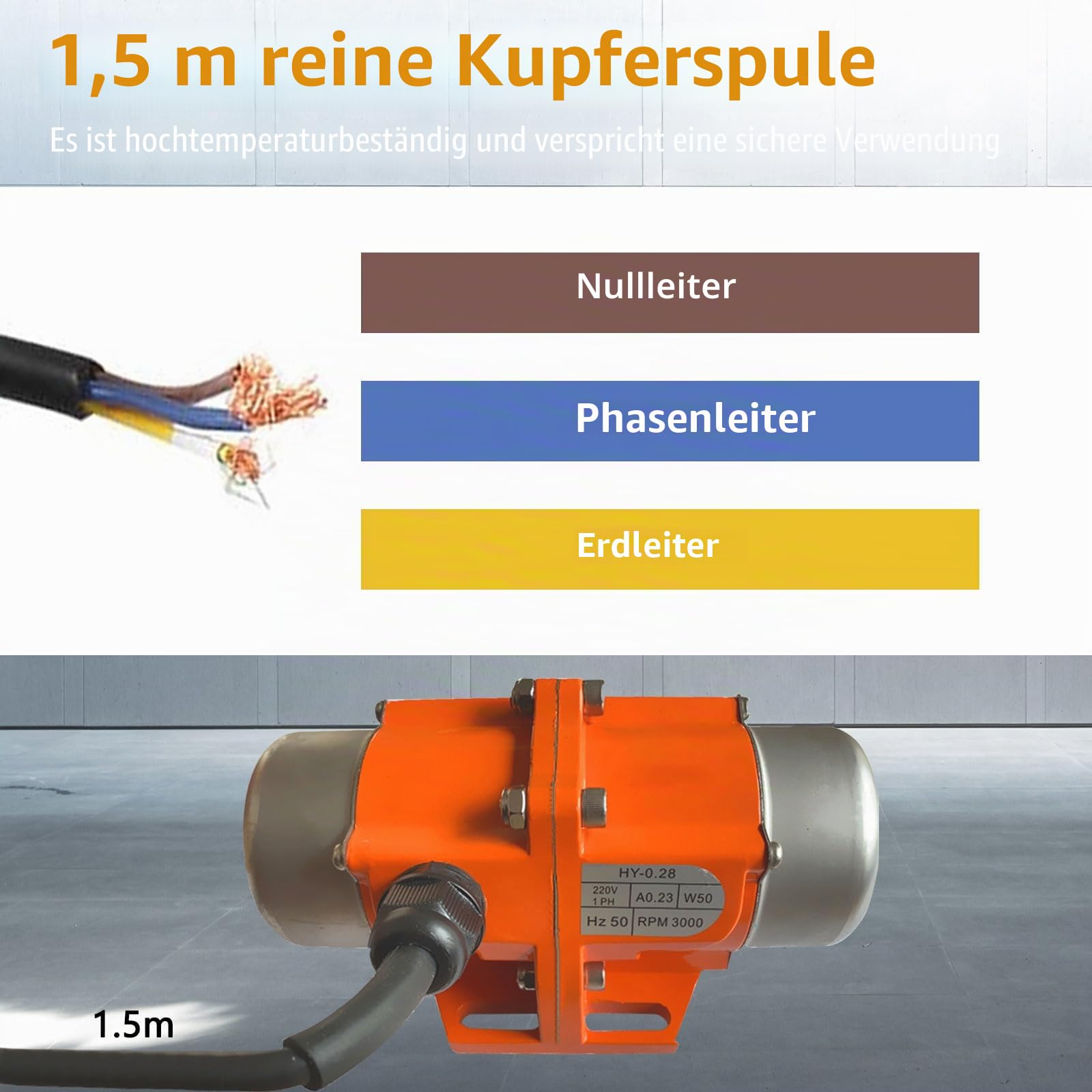 Betonrüttler, 70W Elektrischer Vibrationsmotor, 50KG Kraft, 3000 U/min, Einstellbarer Industrieller Rüttelmotor für Rütteltisch, Förderer, Bergbau, Chemie, Medizin, Bau & Lebensmittelindustrie