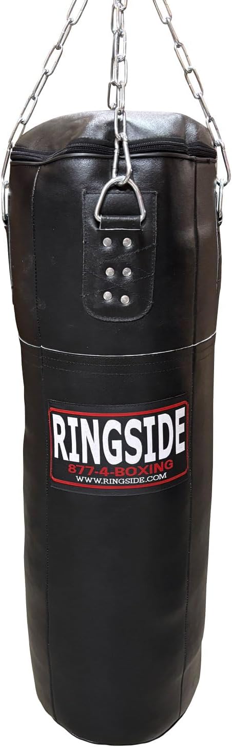 Ringside 100-Pound Soft-Filled Leather Heavy Bag, Sturdy Punching Bag for Boxing, MMA, Muay Thai, and Kickboxing Training and Workout, Includes Chain, Swivel & D-Ring on Bottom, 42 H x 14 Dia.