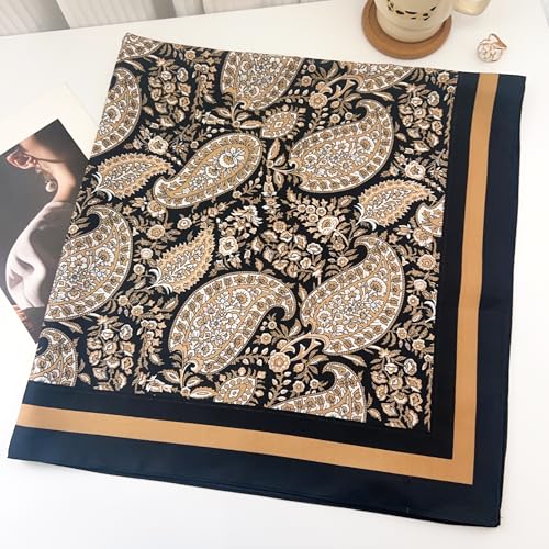 Image of Printed Poly Silken feel Scarf Stole for Women | Stylish, Soft, & Lightweight | Satin Feel Neck Scarf, Hair Scarf, Head Scarf for Women | Square Silk Stole for Handbag