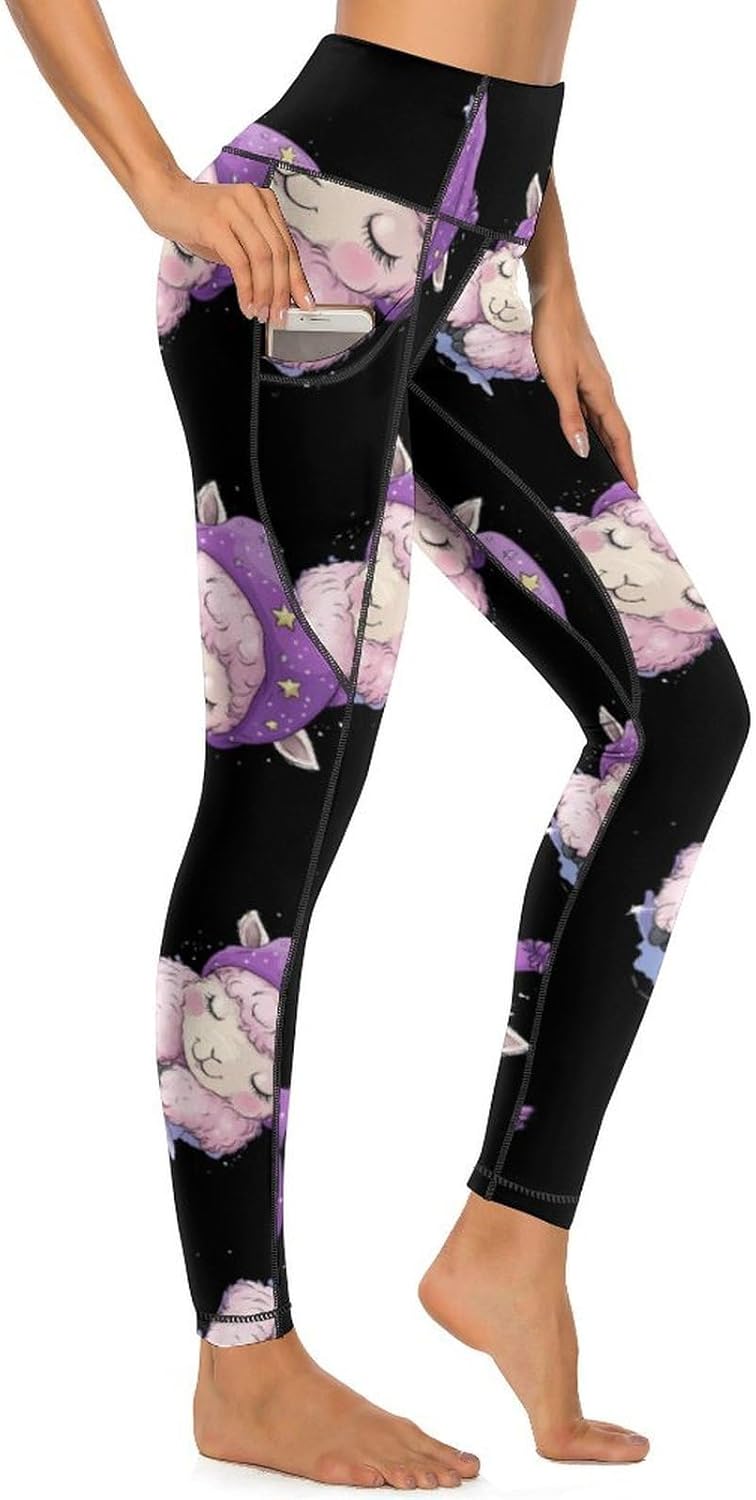 Cute Alpaca Print Womens Yoga Pants High Waist Tummy Control Workout Leggings