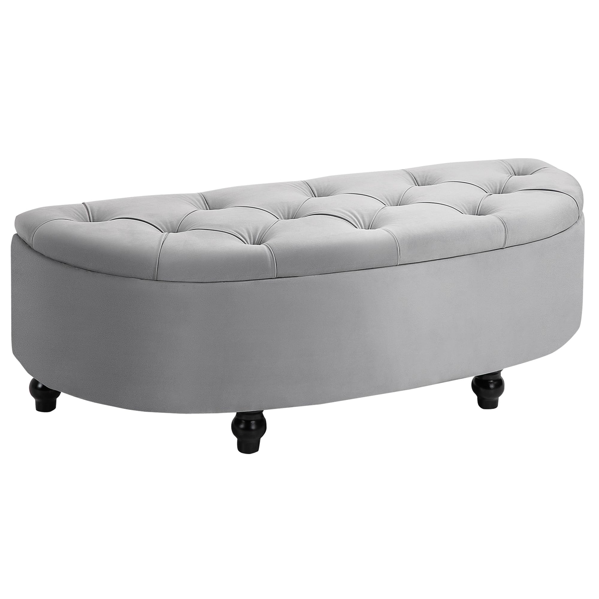 HOMCOM Banc de Rangement Capitonné Demi-Cercle 120 x 46 x 42 cm Gris