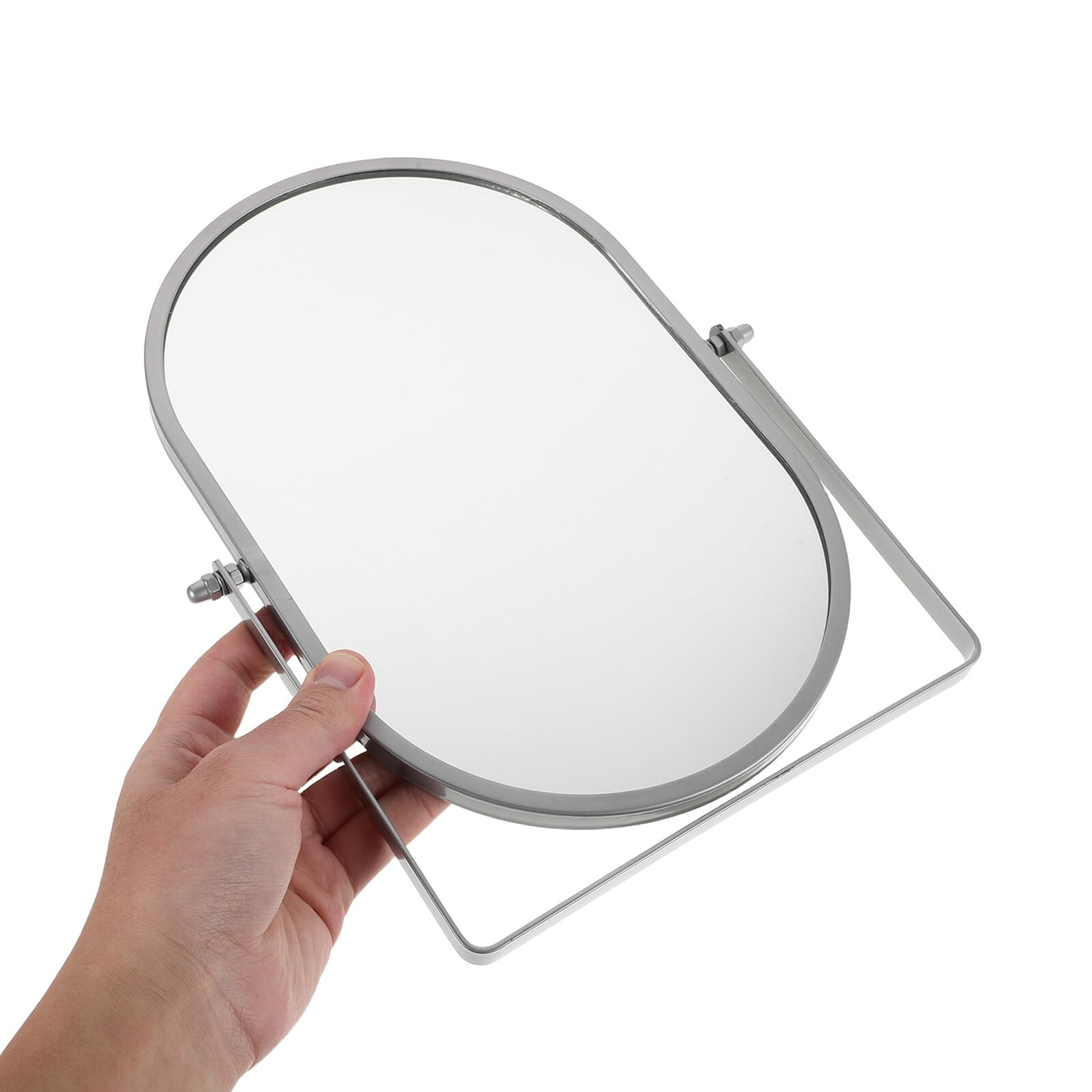 Espejo de Maquillaje Plegable de Escritorio Plateado Grande, Espejo Portátil para Tocador y Dormitorio Base Estable y Ángulo Ajustable, Adecuado para Viaje y Cuidado Personal