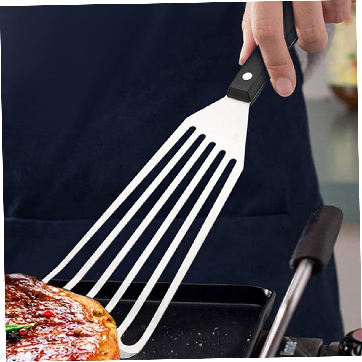 HEMOTON 10piezas Espátula Inoxidable De Doble Para Freír y Voltear De Herramienta De Cocina Para Camping y Restaurantes