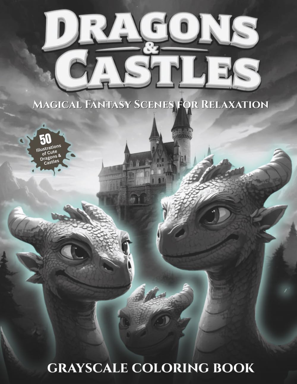 Dragons & Castles Magical Fantasy Scenes for Relaxation - Grayscale Coloring Book : Features 50 Illustrations of Cute Dragons & Castles (Dragons and Castles Grayscale Coloring Book)