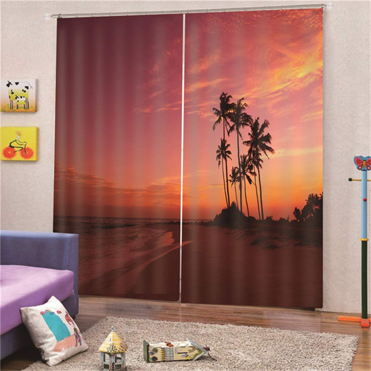HAOTTP Blackout Curtain 3D With Hook Digital Print Sunse For Kitchen Window Treatmen For Living Room Custom Children For Bedroom 240X280Cm