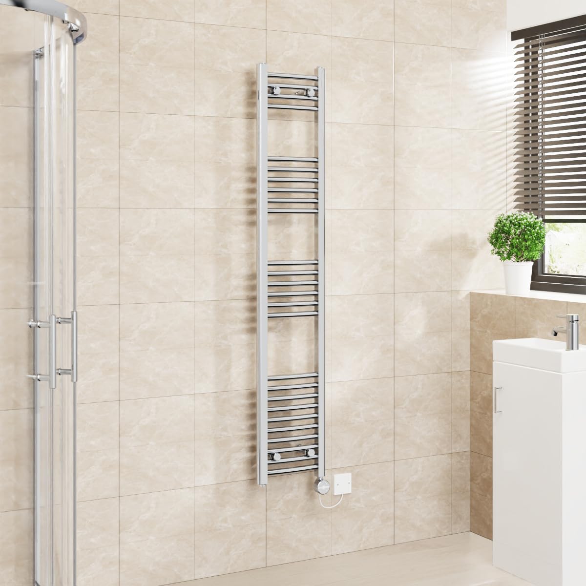 Warmehaus Touch Screen Electric Towel Rail Curved Timer Chrome 1600x300mm